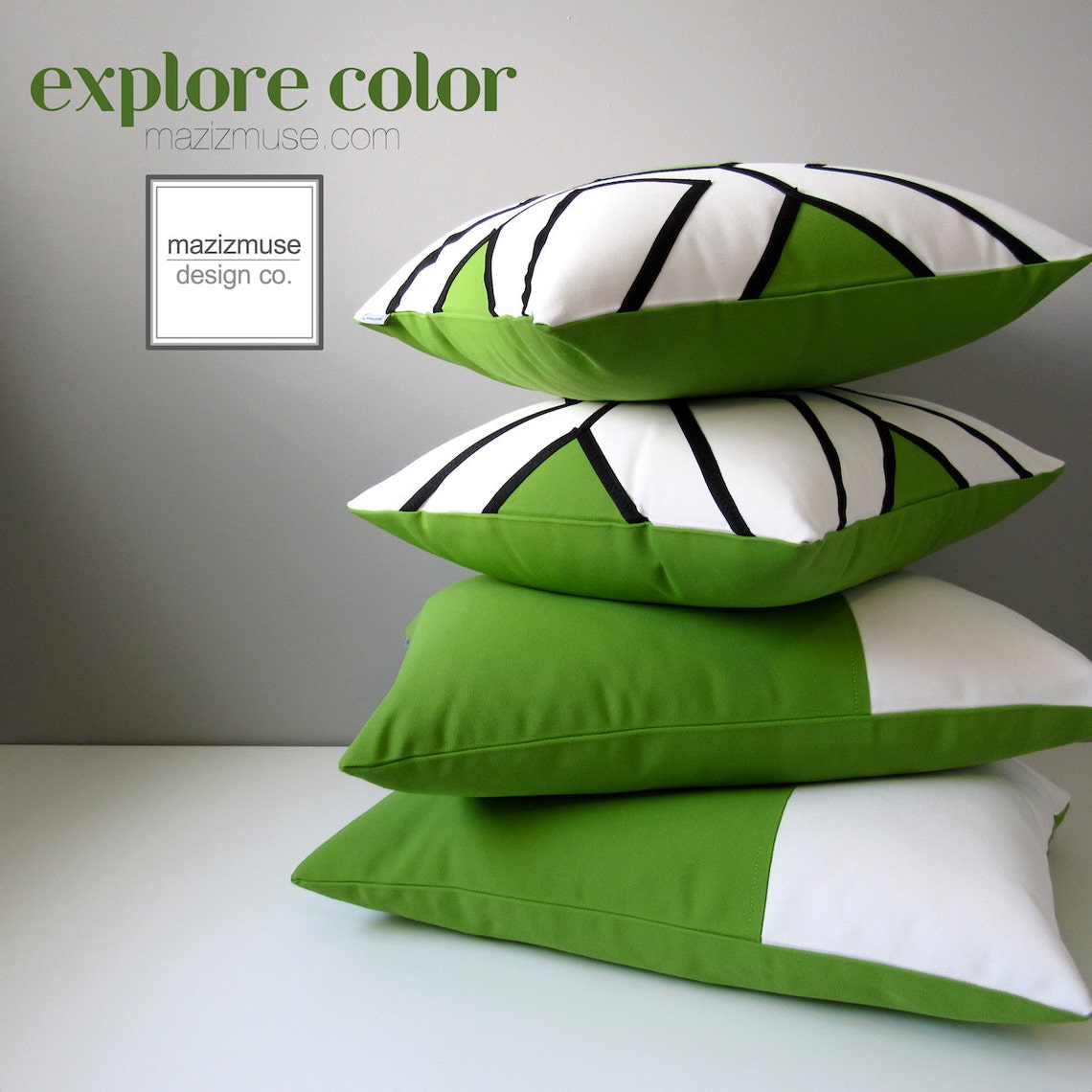 Modern Lime Green Outdoor Pillow Cover Black & White Etsy