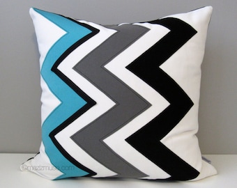 Decorative Sunbrella Outdoor Pillow Cover, Modern Black White Pillow Cover, Geometric Pillow Cover, Aruba Blue Sunbrella Cushion Cover