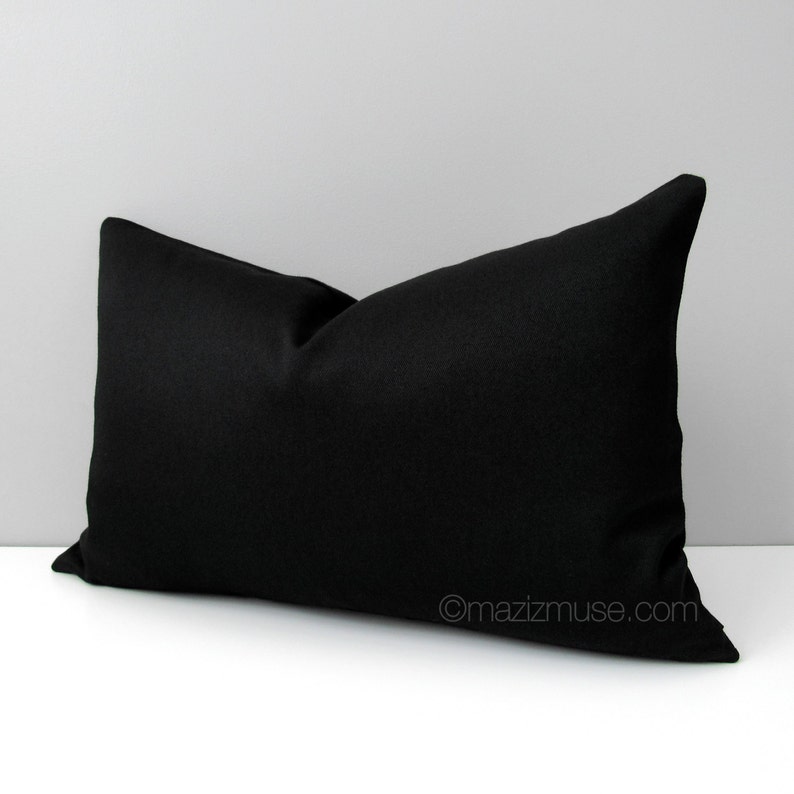 Black Sunbrella Pillow Cover, Decorative Outdoor Pillow Cover, Modern Black Pillow Cover, Solid Black Outdoor Cushion Cover, Mazizmuse image 3