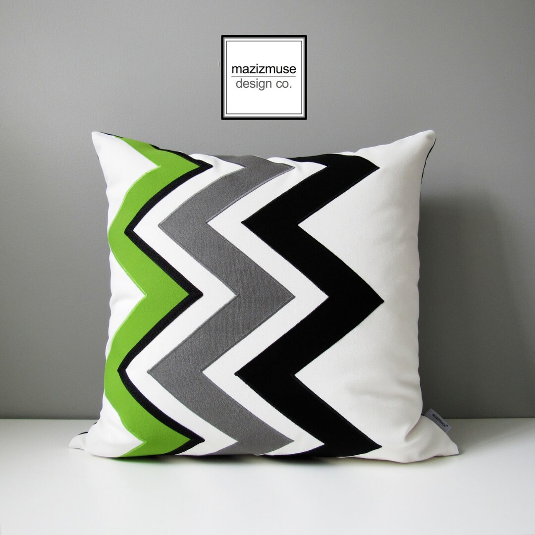Green Chevron Pillow Cover Modern Outdoor Pillow Cover Etsy