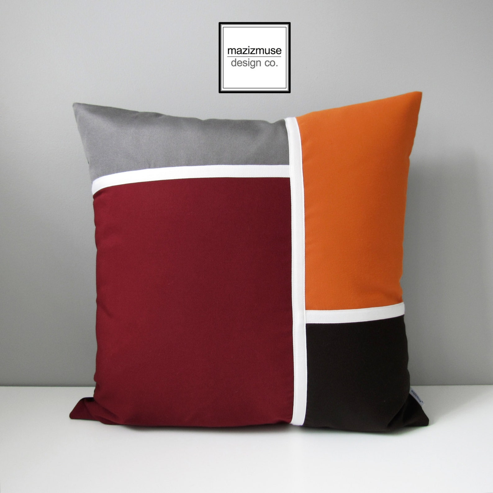 Burgundy & Grey Pillow Cover Decorative Color Block Pillow Etsy