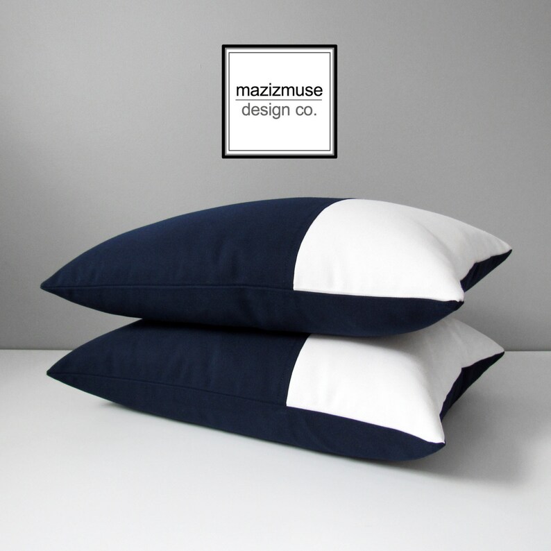 Navy Blue & White Outdoor Pillow Cover Decorative Color Etsy