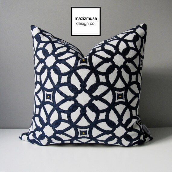 Sale Decorative Navy Blue White Outdoor Pillow Cover Etsy