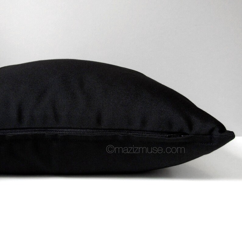 Black Sunbrella Pillow Cover, Decorative Outdoor Pillow Cover, Modern Black Pillow Cover, Solid Black Outdoor Cushion Cover, Mazizmuse image 2