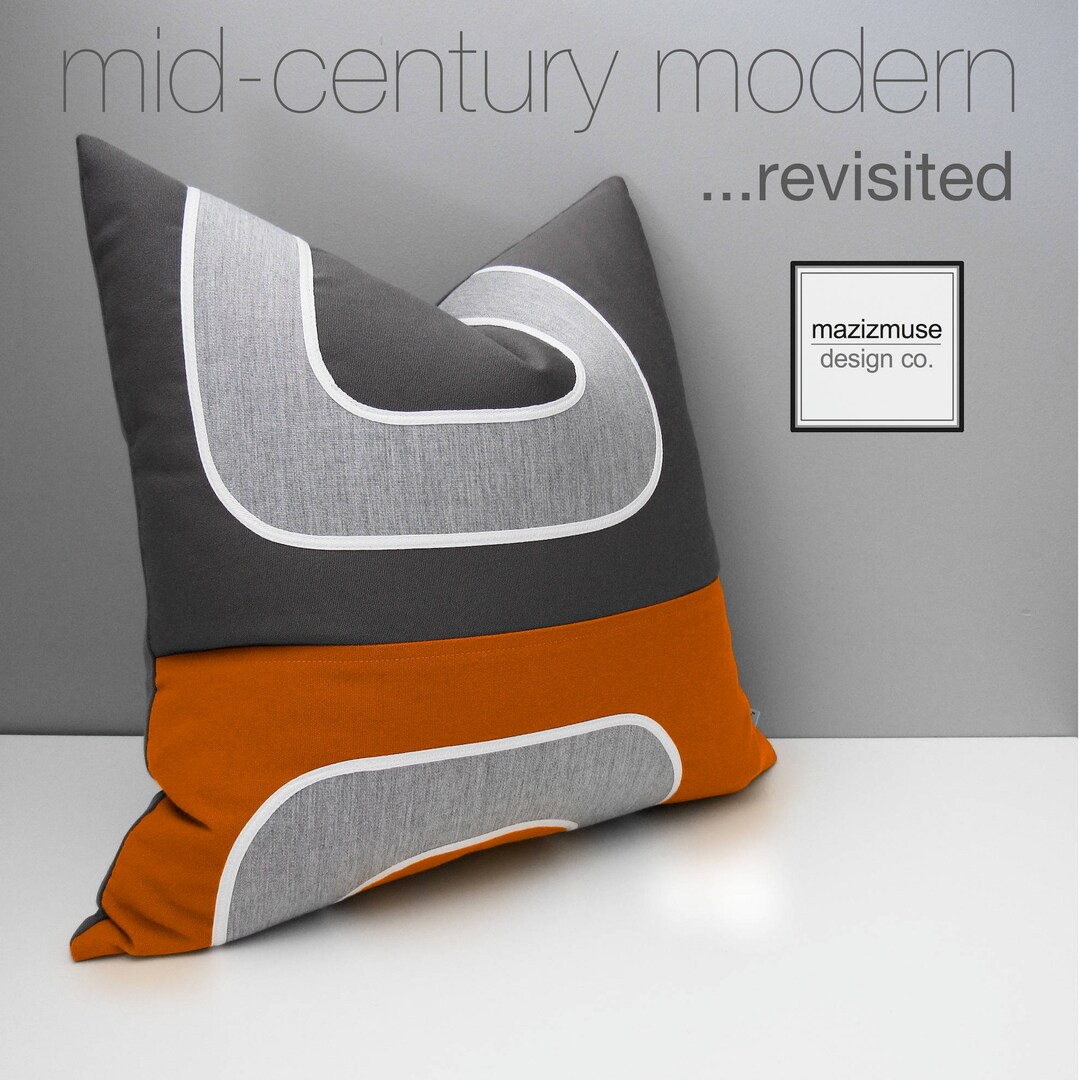Decorative Orange & Grey Outdoor Pillow Cover Mid Century Etsy