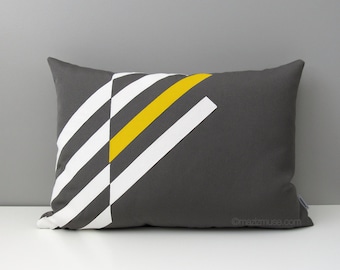 Yellow & Grey Outdoor Pillow Cover, Modern Geometric Pillow Cover, Decorative Gray Yellow White Sunbrella Cushion Cover, Mazizmuse, Illusion