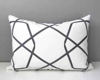 Decorative Grey & White Outdoor Pillow Cover, Modern Pillow Cover, Geometric Pillow Cover, Throw Pillow Cover, Gray Sunbrella Cushion Cover