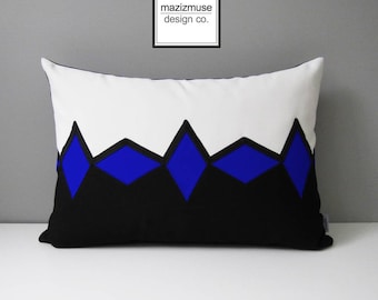 Modern Sumbrella Pillow Cover, Decorative Royal Blue, Black & White Pillow Cover, Geometric True Blue Cushion Cover, Rhombus by Mazizmuse