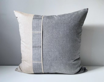 PAIR of Slate Grey & Ash Sunbrella Pillow Cover, Decorative Outdoor Pillow Cover, Masculine Beige and Gray Cushion Cover, 20"x20"