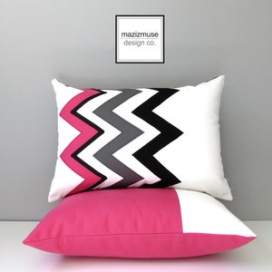 Royal Blue Chevron Pillow Cover, Modern Outdoor Pillow Cover, Decorative Black White Pillow Cover, Blue Sunbrella Cushion Cover, Mazizmuse image 5