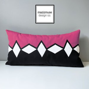 Modern Black & Hot Pink Sunbrella Outdoor Pillow Cover in Geometric Design, Bubblegum Pink Cushion Covers for Patio / Pool Lounge Chairs
