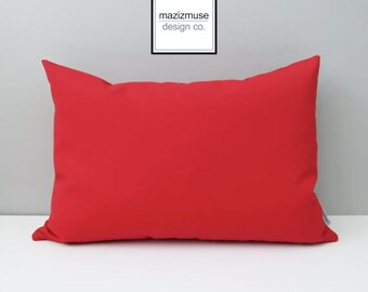 Jockey Red Sunbrella® Outdoor Pillow Cover, Decorative Cherry Red Throw Pillow Cushions for Porch & Patio Chairs, Nautical Decor, Mazizmuse