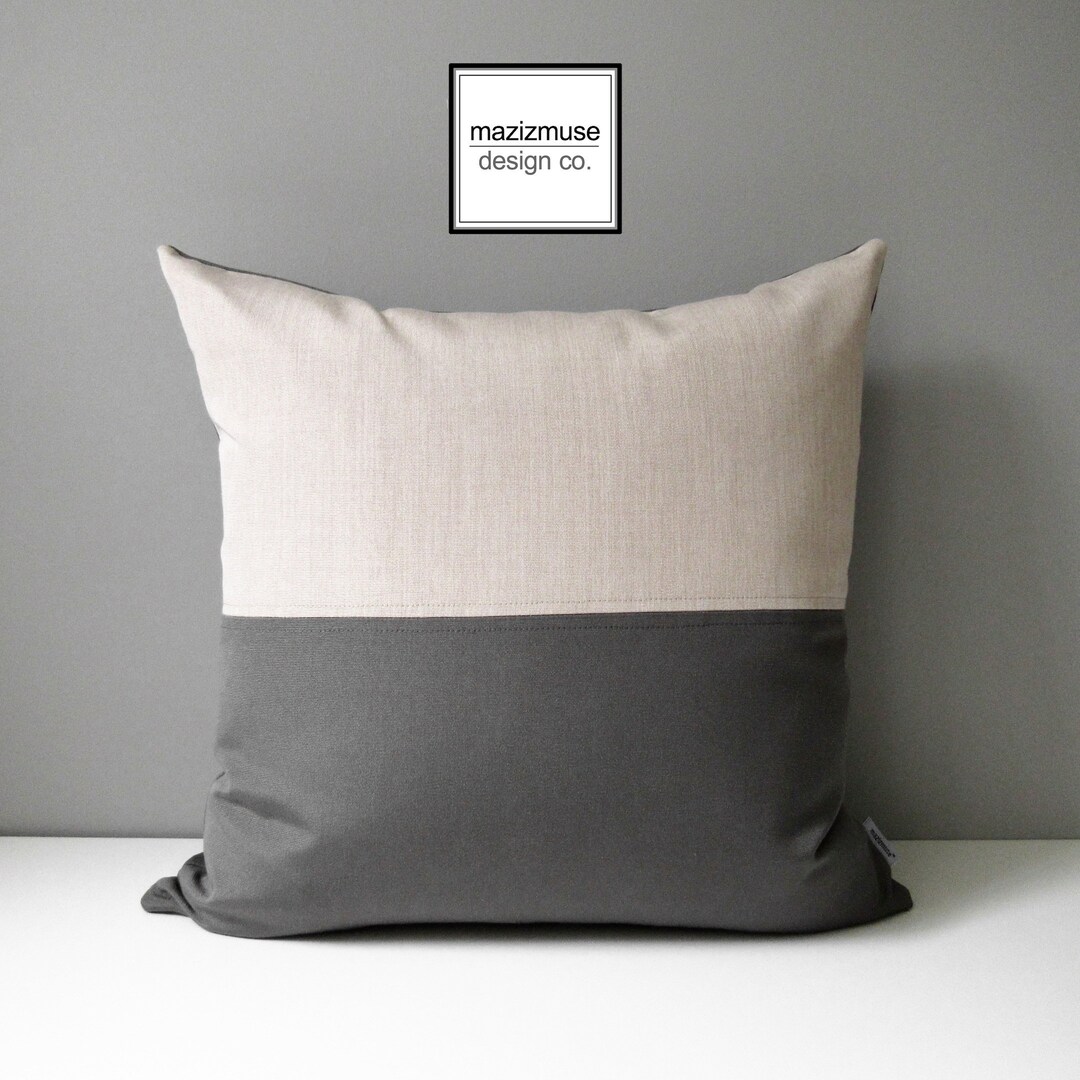 Decorative Flax & Grey Outdoor Pillow Cover, Beige Gray Pillow Cover