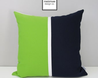 Lime Green & Navy Blue Pillow Cover, Decorative Outdoor Pillow Cover, Color Block Pillow Cover, Throw Pillow Cover, Sunbrella Cushion Cover