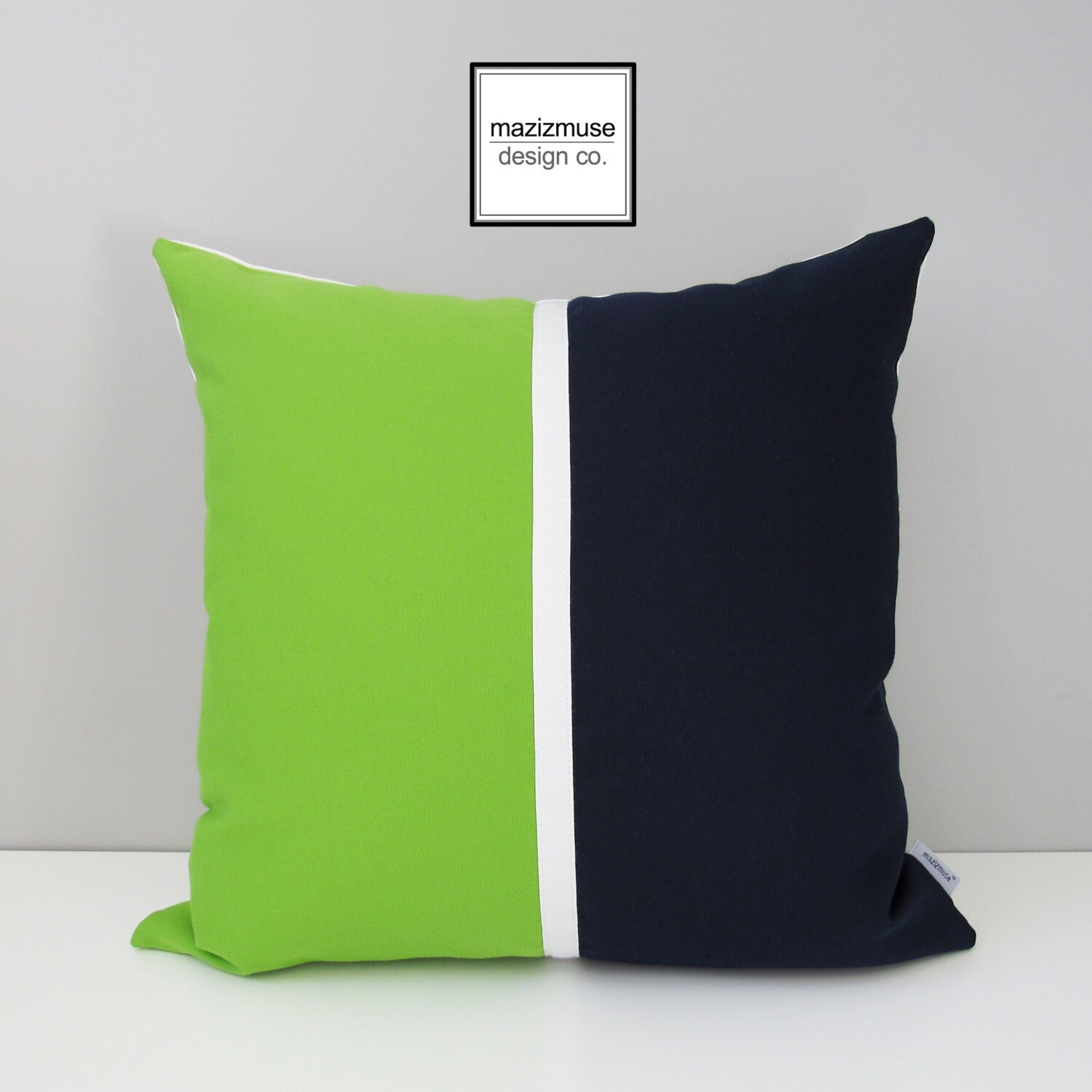 Life Styles Lime Navy Color Block 18 Square Throw Pillow - #436P3