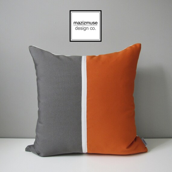 Orange Grey Outdoor Pillow Cover Decorative Color Block Orange Grey Outdoor Pillow Cover, Sunbrella Outdoor Pillows 24×24