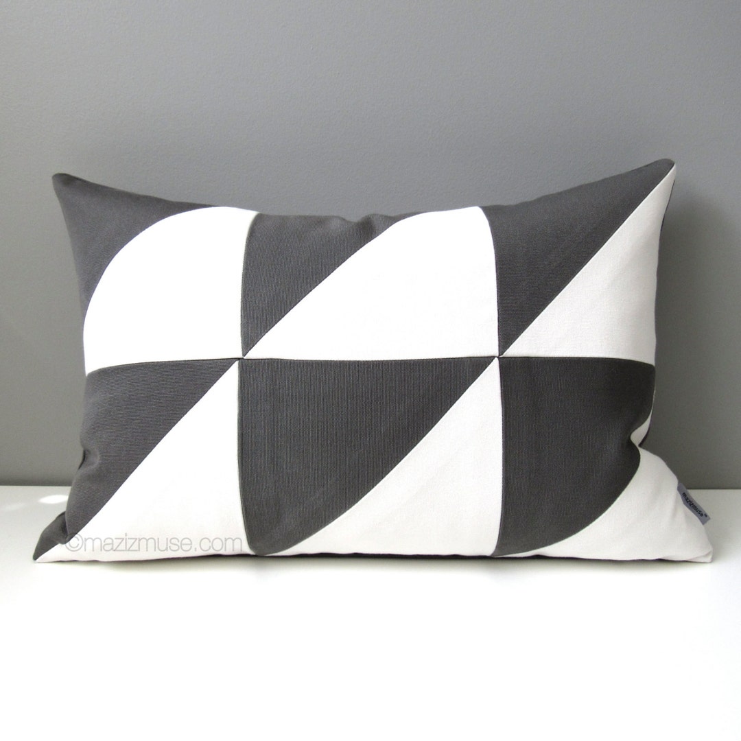Grey & White Outdoor Pillow Cover, Modern Color Block Pillow Cover