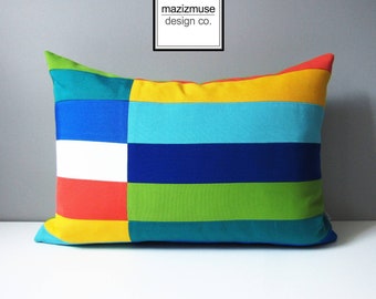 Decorative Outdoor Pillow Cover, Colorful Pillow Cover, Modern Color Block Pillow Cover, Sunbrella Cushion Cover, Venice Beach, Mazizmuse