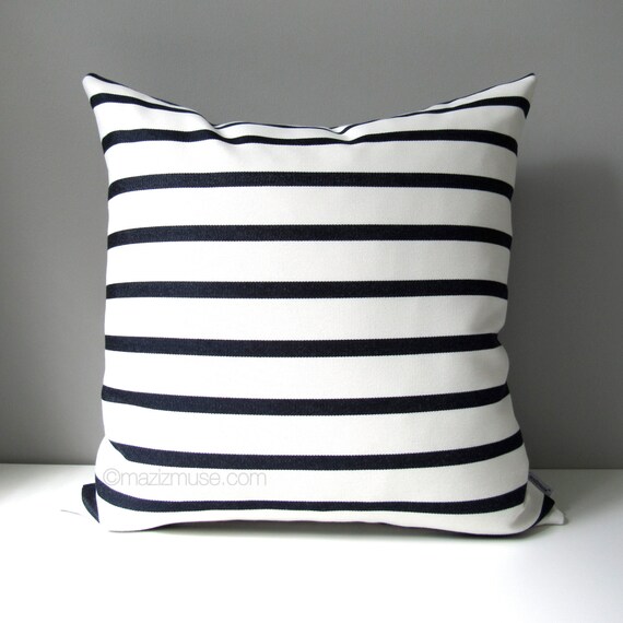 NAVY Blue & White Outdoor Pillow Cover Modern Striped Pillow Etsy