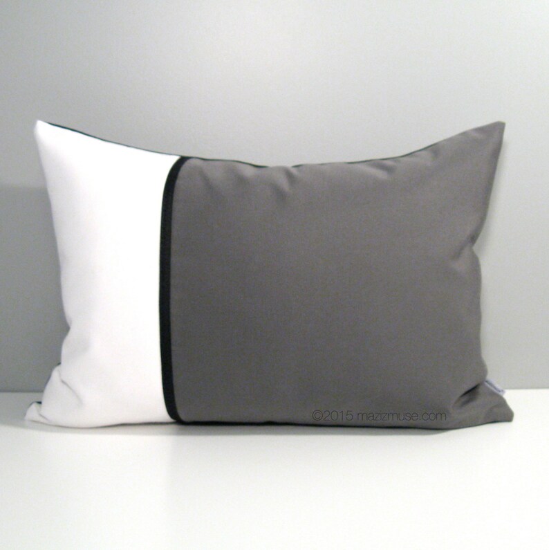 Grey & White Outdoor Pillow Cover Modern Color Block Pillow Etsy