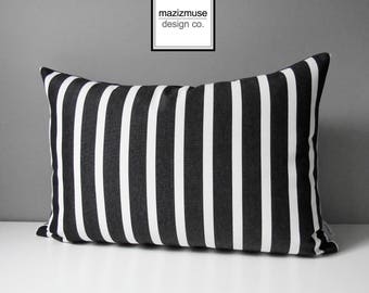 PAIR of Black & White Outdoor Pillow Covers, Decorative Striped Pillow Covers, Modern Cushion Cover, Shore Sunbrella Classic Tuxedo Stripe