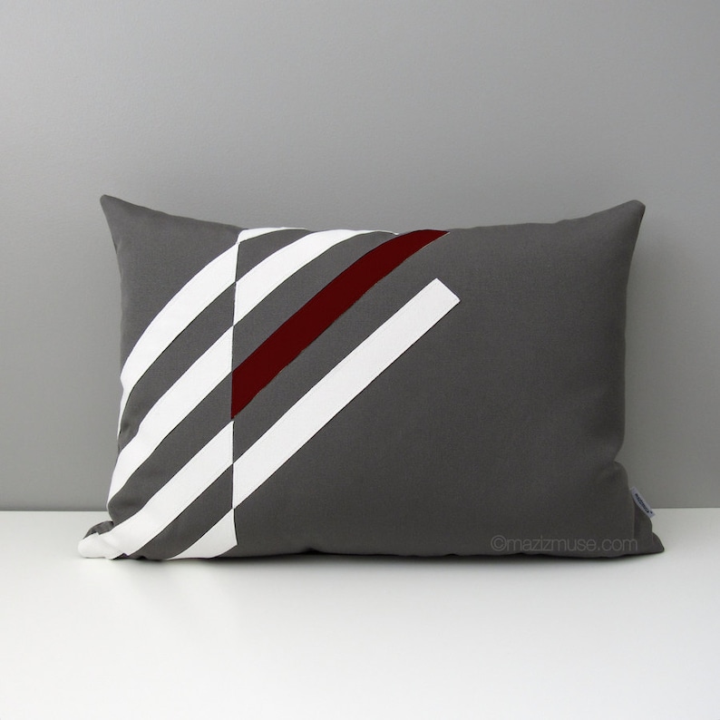 Grey & Burgundy Outdoor Pillow Cover Modern Geometric Pillow Etsy