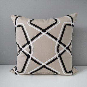 Geometric Outdoor Pillow Cover, Decorative Black White Pillow Cover, Modern Throw Pillow Cover, Masculine Beige Sunbrella Cushion Cover image 1