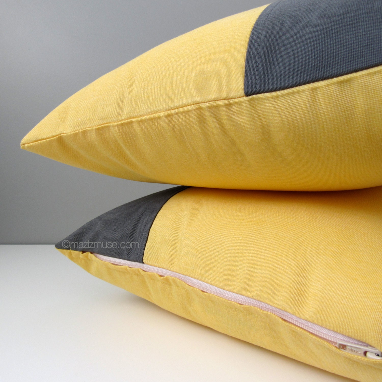 Pastel Yellow & Grey Pillow Cover Modern Color Block Pillow Etsy