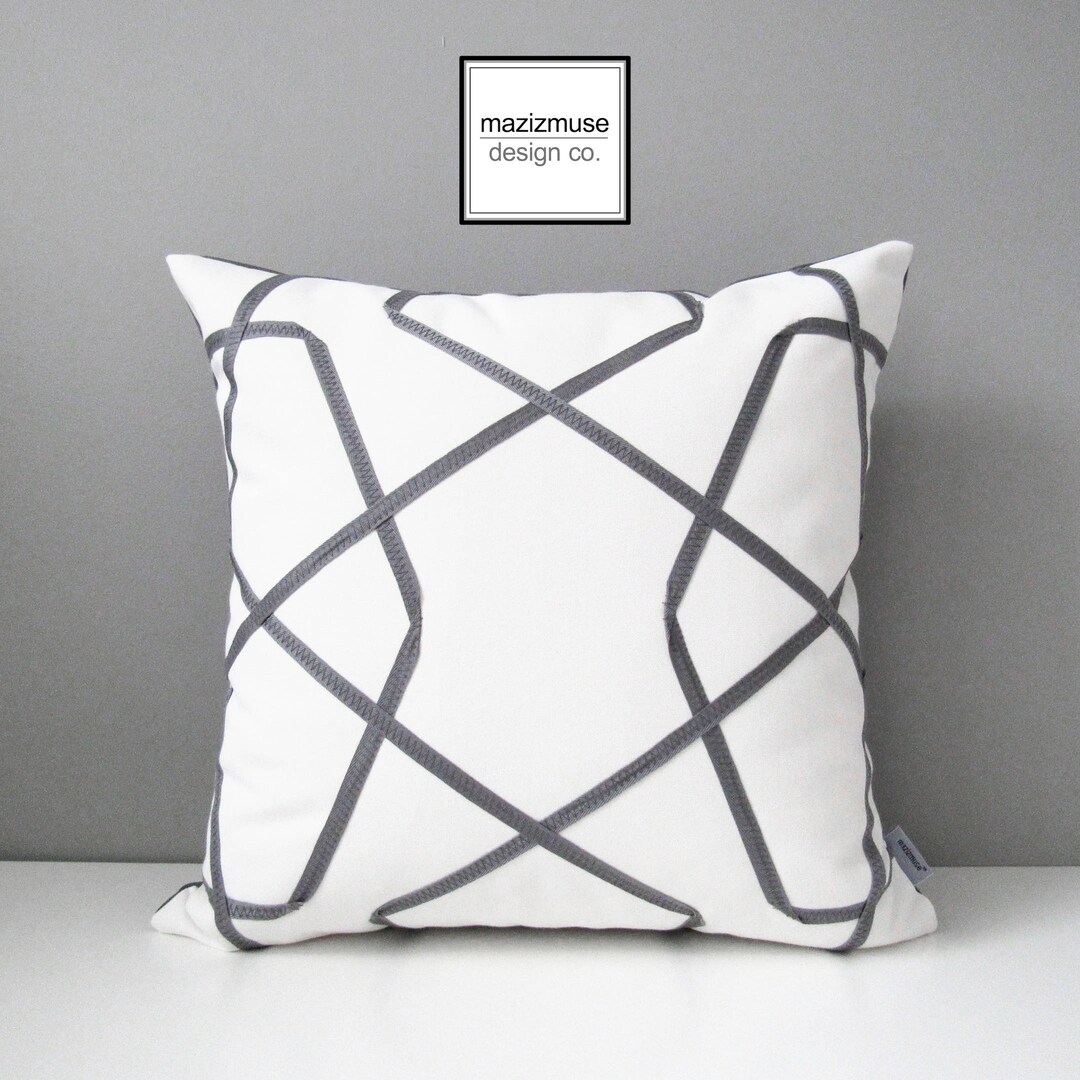 Grey & White Outdoor Pillow Cover, Decorative Pillow Cover, Geometric