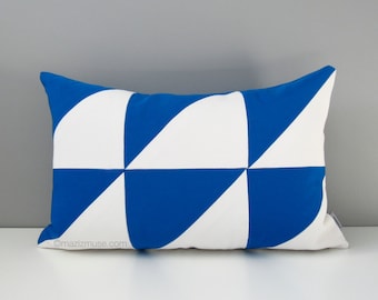 Decorative Cobalt Blue & White Outdoor Pillow Cover, Modern Geometric Pillow Cover, Pacific Blue Sunbrella Cushion Cover, Mazizmuse