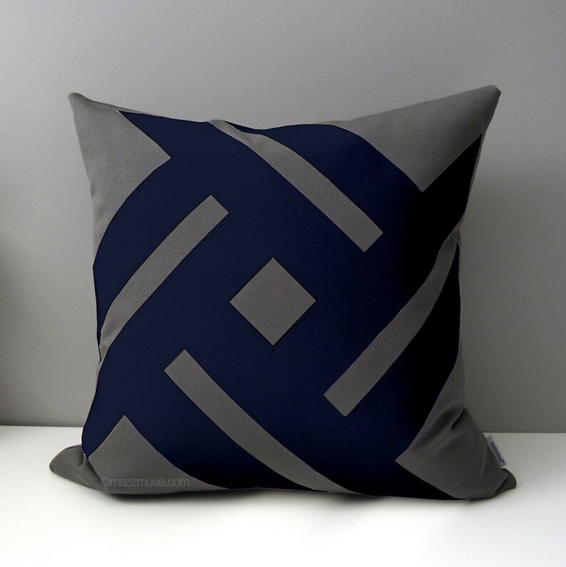 Grey & Navy Blue Outdoor Pillow Cover Decorative Pillow Etsy