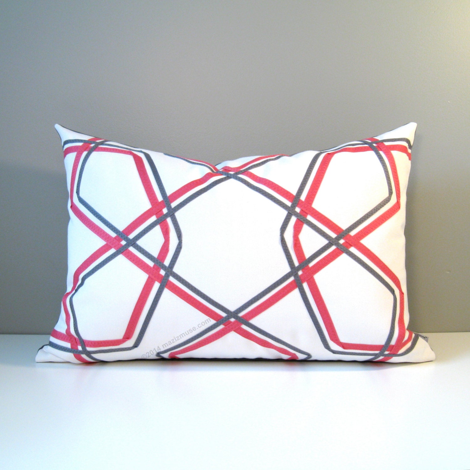 SALE Decorative Pink & Grey Outdoor Pillow Cover Modern Etsy