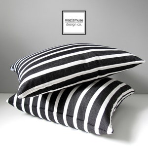 Pair of TWO Black & White Outdoor Pillow Covers, Decorative Striped Pillow Cover, Modern Pillow Cover, Tuxedo Stripe Sunbrella Cushion Cover image 3