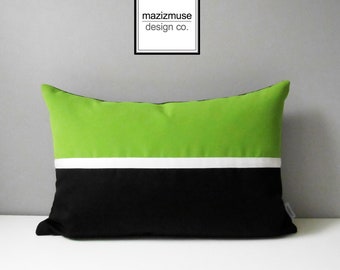 Lime Green & Black Outdoor Pillow Cover, Modern Pillow Cover, Accent Pillows, Throw Pillow, White Macaw Sunbrella Cushion Cover, Mazizmuse