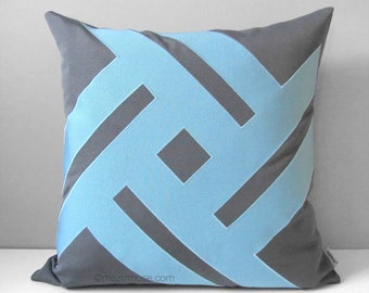 Mineral Blue Outdoor Pillow Cover, Modern Grey & Blue Throw Pillow Cover, Decorative Sunbrella Pillow Cushion Cover, Mazizmuse Pinwheel