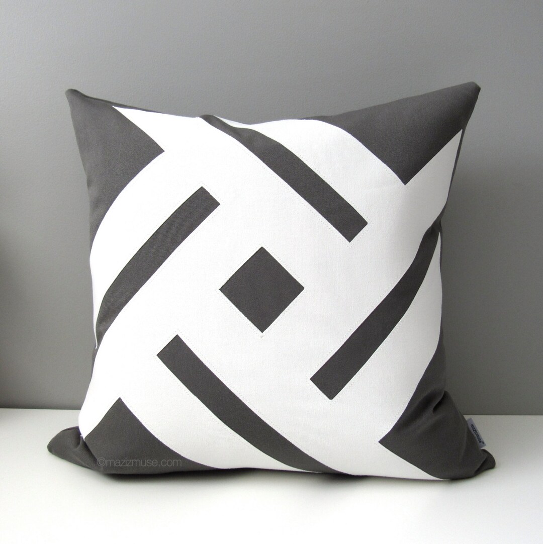 Decorative Grey & White Outdoor Pillow Cover, Modern Sunbrella Pillow