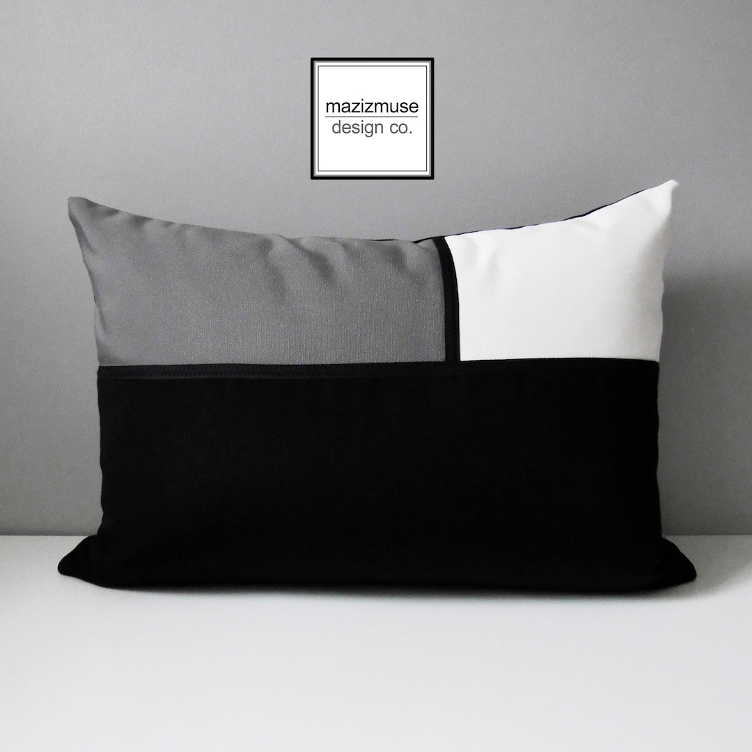 Black White & Grey Outdoor Pillow Modern Color Block Pillow Etsy