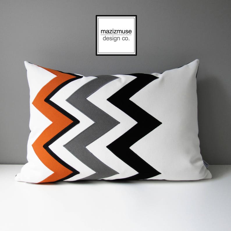 Orange Chevron Pillow Cover Modern Outdoor Sunbrella Pillow Etsy