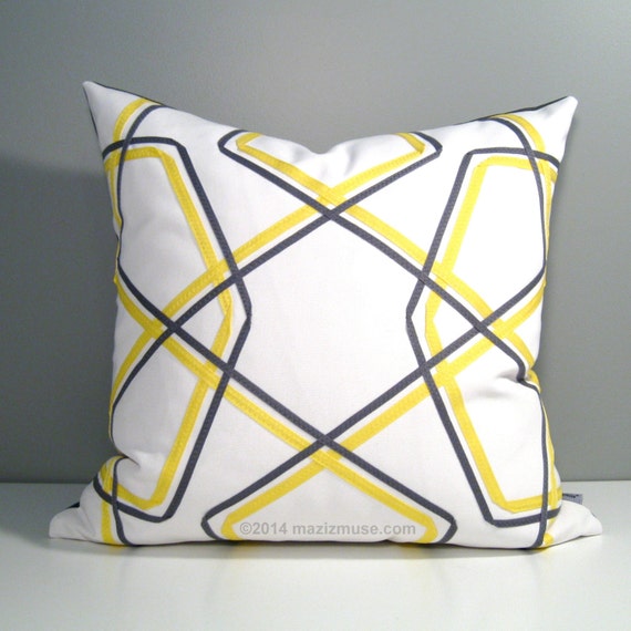 Yellow & Grey Geometric Pillow Cover Modern Outdoor Pillow