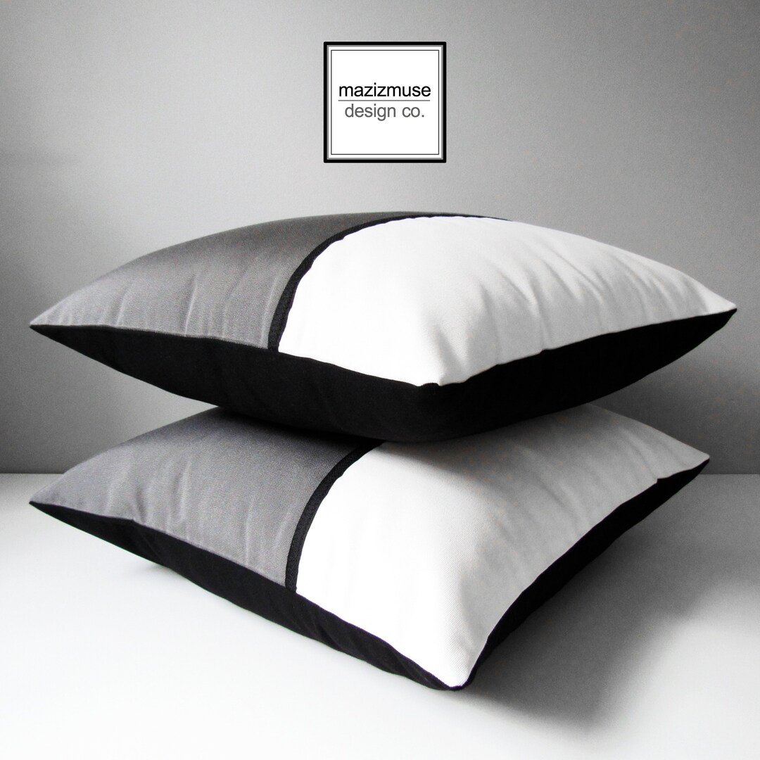 Decorative Grey & White Outdoor Pillow Cover, Modern Sunbrella Pillow