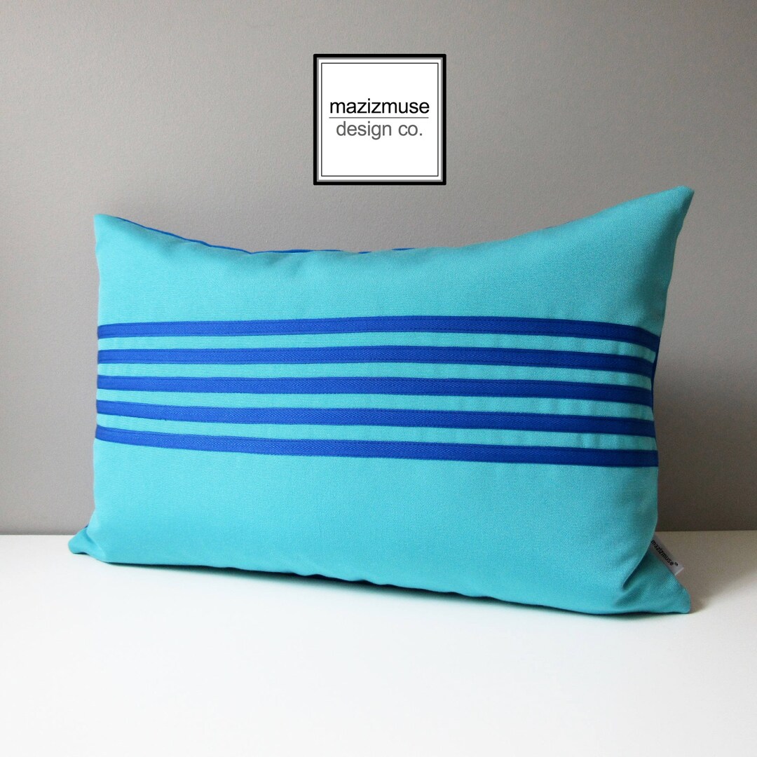 Decorative Cobalt Blue & Turquoise Outdoor Pillow Cover, Modern Color