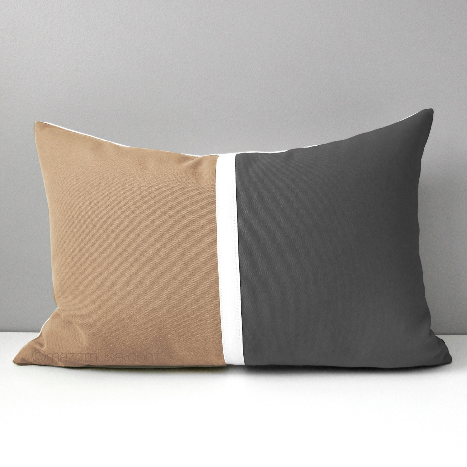 Camel Brown & Grey Pillow Cover Modern Color Block Pillow Etsy