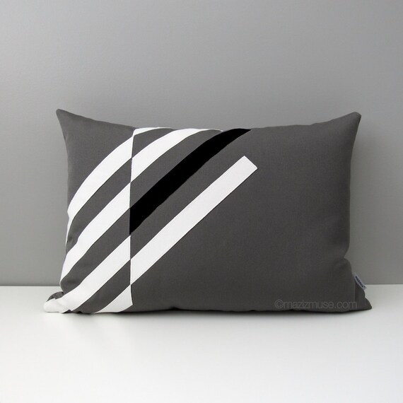 Decorative Black White & Grey Outdoor Pillow Cover Modern Etsy Canada