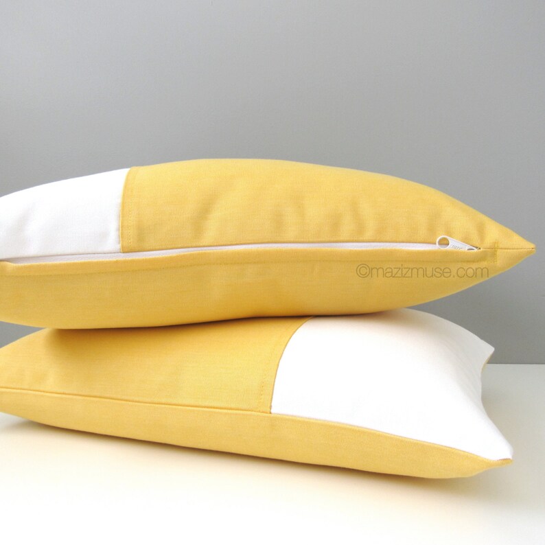 Yellow & White Outdoor Pillow Cover Modern Color Block Pillow Etsy