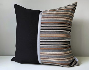 Black Grey & Brown Sunbrella Pillow Cover, Decorative Outdoor Pillow Cover, Modern Color Block, Gray Cushion Cover, Cultivate Stone