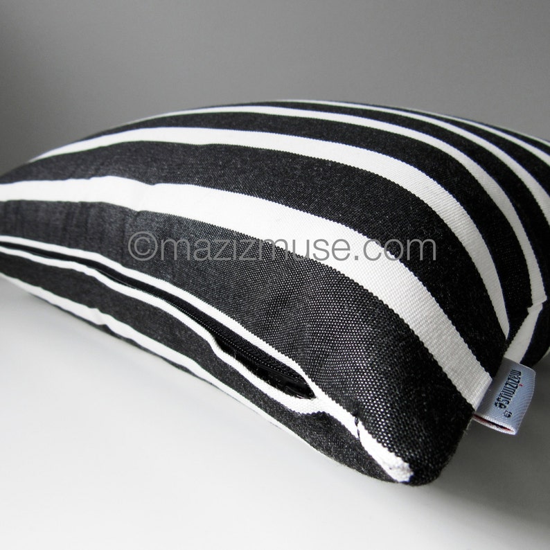 Pair of TWO Black & White Outdoor Pillow Covers, Decorative Striped Pillow Cover, Modern Pillow Cover, Tuxedo Stripe Sunbrella Cushion Cover image 2