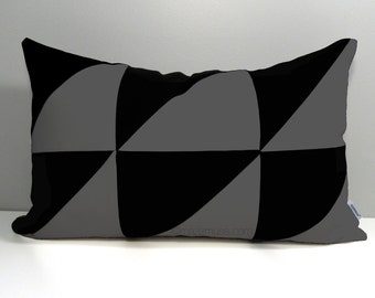 Black & Grey Outdoor Pillow Cover, Decorative Pillow Cover, Modern Color Block Pillow Cover, Geometric Sunbrella Cushion Cover, Mazizmuse