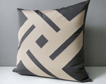 Decorative Outdoor Pillow Cover, Modern Grey & Beige Sunbrella Pillow Cover, Geometric Pillow Cover, Gray Pinwheel Cushion Cover, Mazizmuse