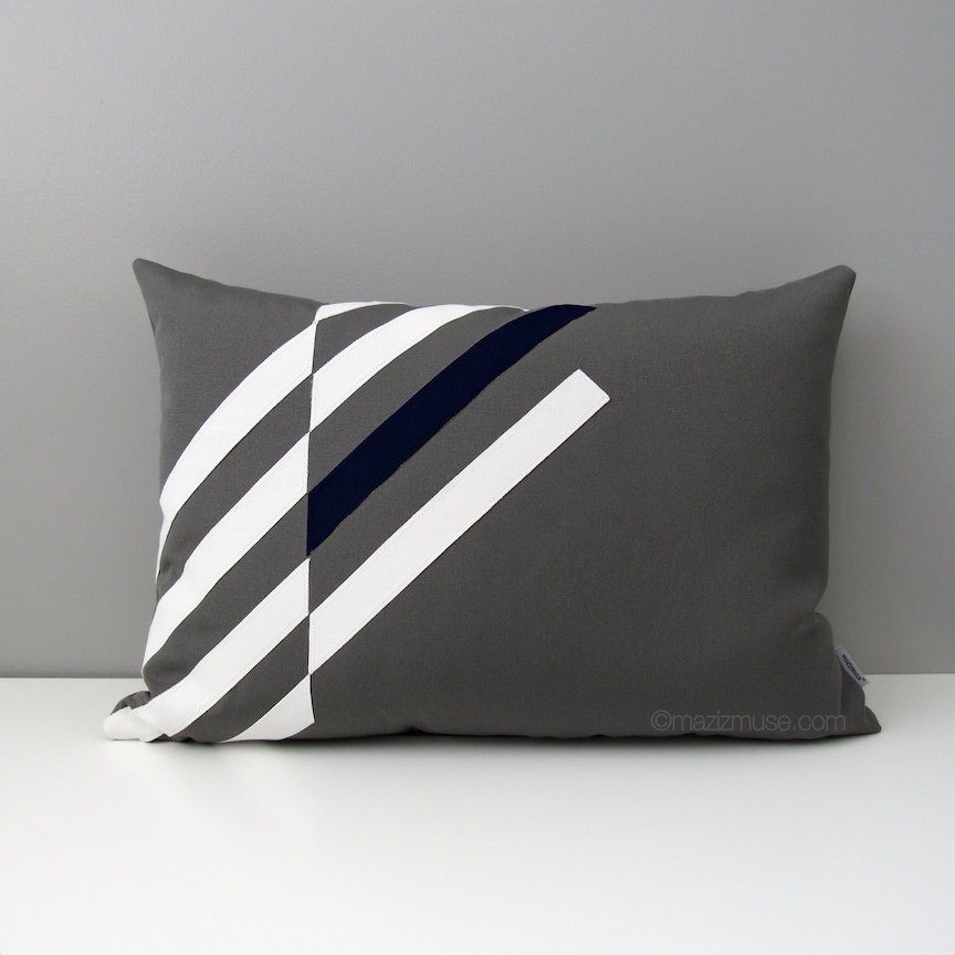 Grey Navy Blue Outdoor Pillow Cover Modern Geometric Singapore Grey Navy Blue Outdoor Pillow Cover, White Outdoor Rectangular Pillows Singapore