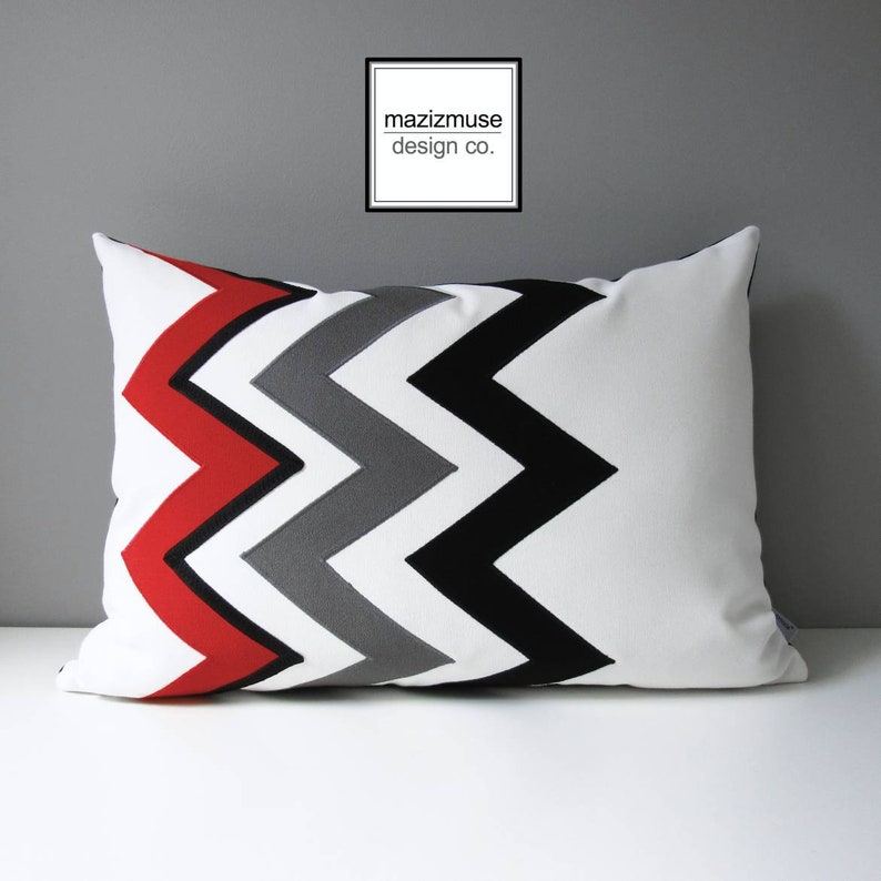 Royal Blue Chevron Pillow Cover, Modern Outdoor Pillow Cover, Decorative Black White Pillow Cover, Blue Sunbrella Cushion Cover, Mazizmuse image 7